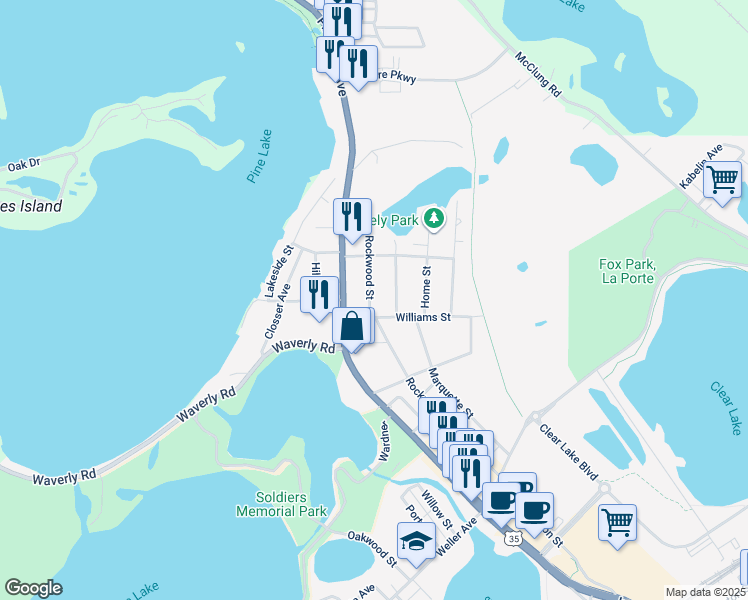 map of restaurants, bars, coffee shops, grocery stores, and more near 500-532 Rockwood St in La Porte