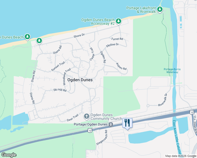 map of restaurants, bars, coffee shops, grocery stores, and more near 134-178 Ogden Rd in Ogden Dunes