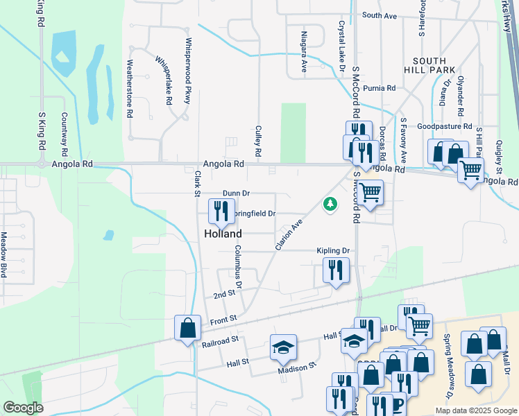 map of restaurants, bars, coffee shops, grocery stores, and more near 7009 Dunn Drive in Holland