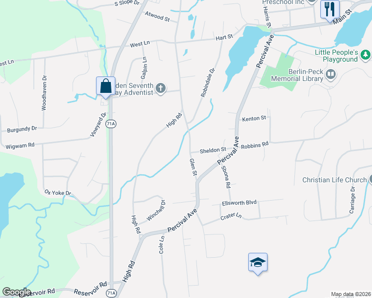 map of restaurants, bars, coffee shops, grocery stores, and more near 102 Glen Street in Berlin