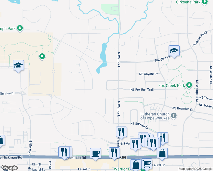 map of restaurants, bars, coffee shops, grocery stores, and more near 20 Northeast Badger Lane in Waukee