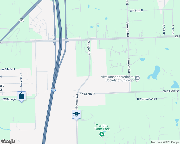 map of restaurants, bars, coffee shops, grocery stores, and more near 14908 Gougar Road in Homer Glen