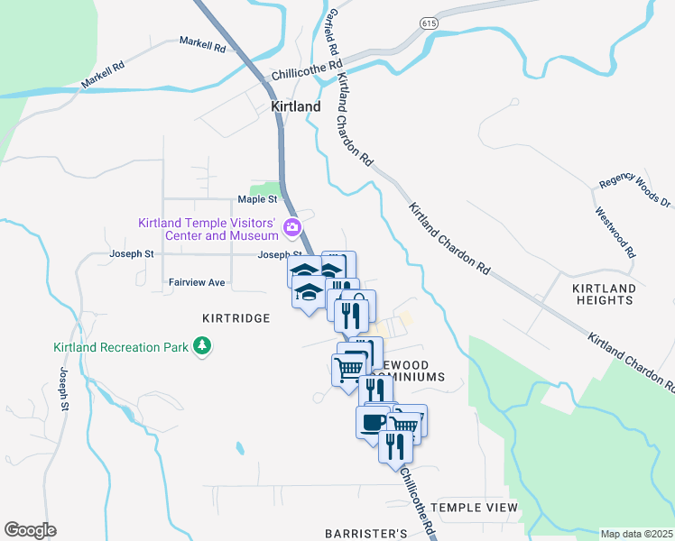 map of restaurants, bars, coffee shops, grocery stores, and more near 9101 Chillicothe Road in Kirtland