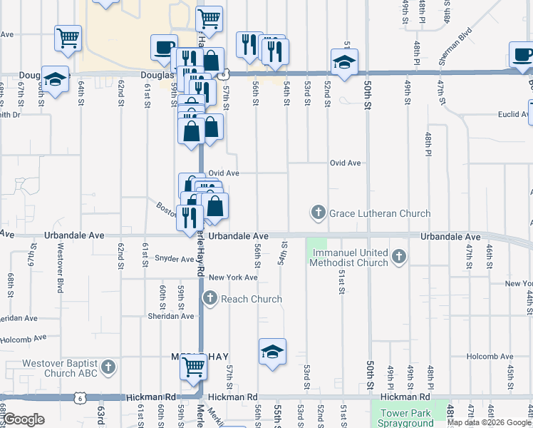 map of restaurants, bars, coffee shops, grocery stores, and more near 3110 56th Street in Des Moines