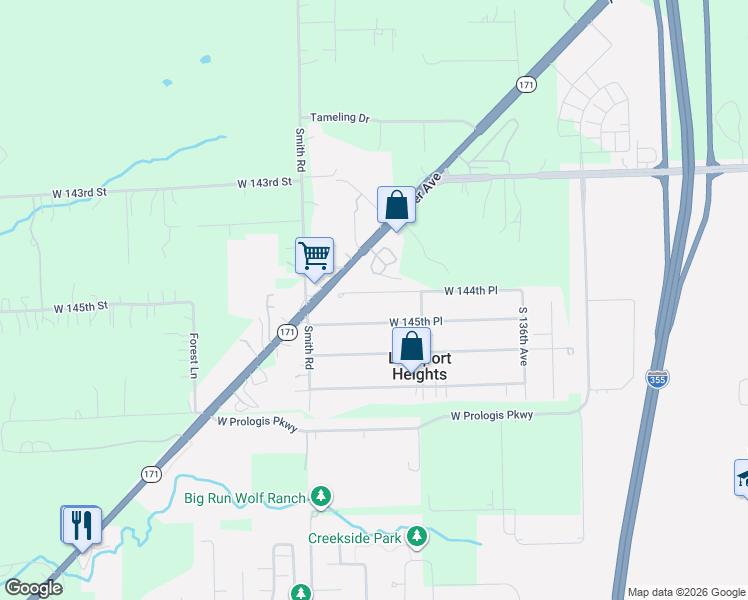 map of restaurants, bars, coffee shops, grocery stores, and more near 16665 144th Place in Lockport