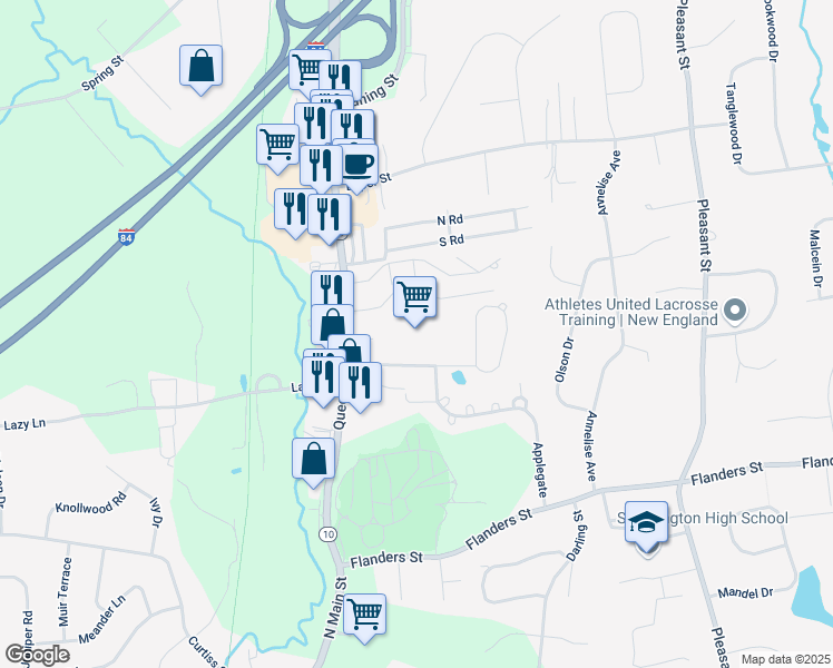 map of restaurants, bars, coffee shops, grocery stores, and more near 235 Queen Street in Southington