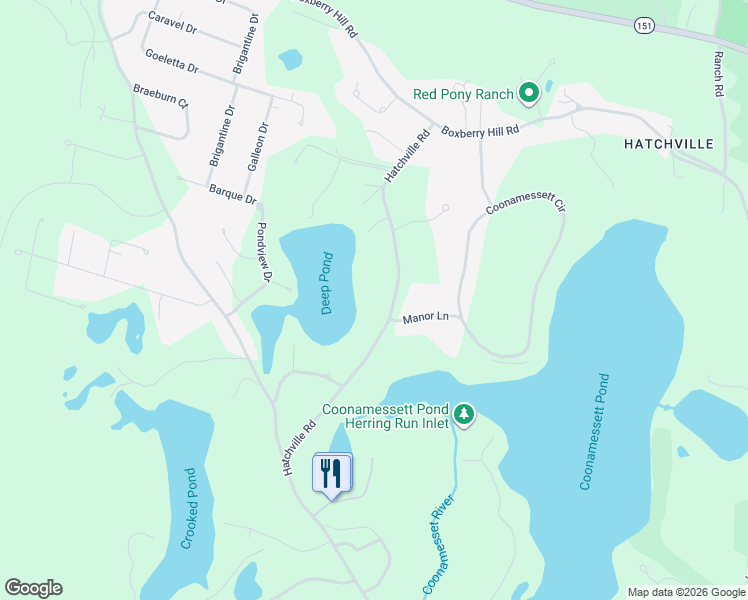 map of restaurants, bars, coffee shops, grocery stores, and more near 436 Hatchville Road in Falmouth
