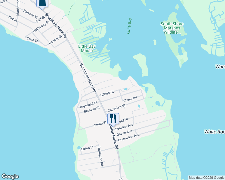 map of restaurants, bars, coffee shops, grocery stores, and more near 54 Gilbert Street in Fairhaven