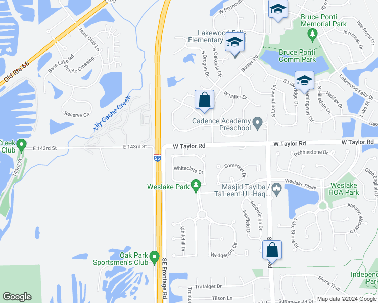 map of restaurants, bars, coffee shops, grocery stores, and more near 2054 Kentland Drive in Romeoville