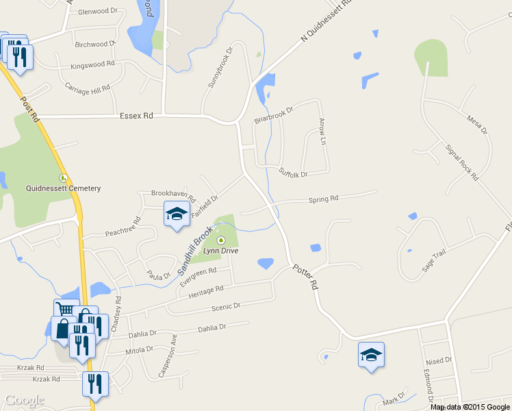 map of restaurants, bars, coffee shops, grocery stores, and more near 145 Potter Road in North Kingstown