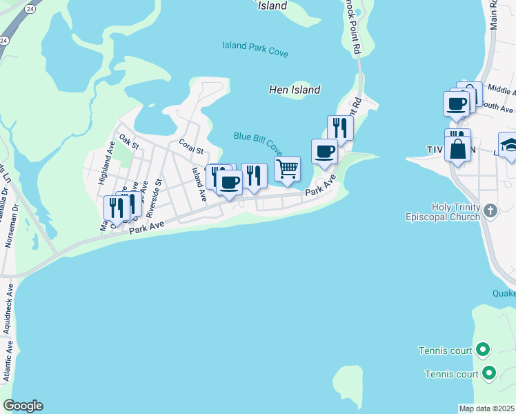 map of restaurants, bars, coffee shops, grocery stores, and more near 549 Park Avenue in Portsmouth