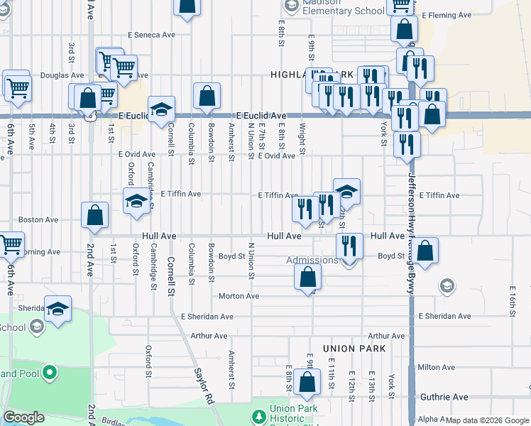 map of restaurants, bars, coffee shops, grocery stores, and more near 3111 East 7th Street in Des Moines