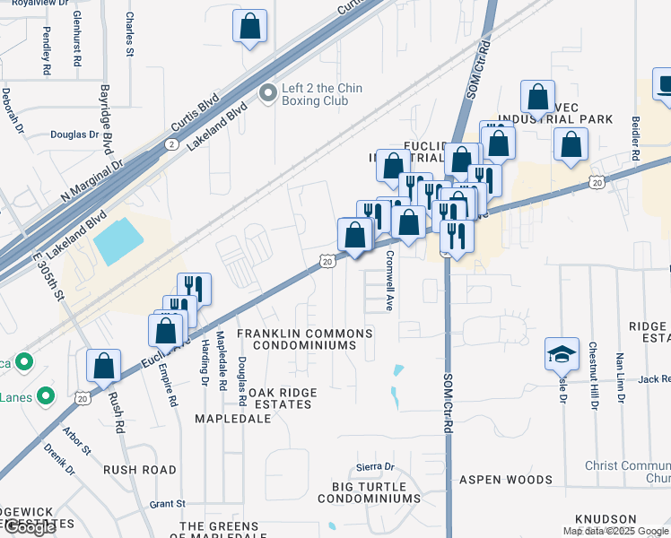 map of restaurants, bars, coffee shops, grocery stores, and more near 5051 Shepherds Glen in Willoughby