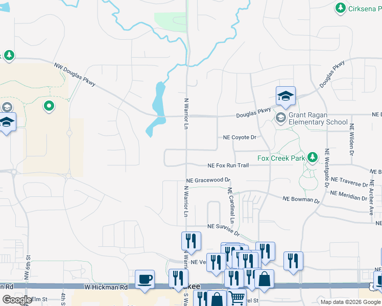 map of restaurants, bars, coffee shops, grocery stores, and more near 40 Northeast Badger Lane in Waukee