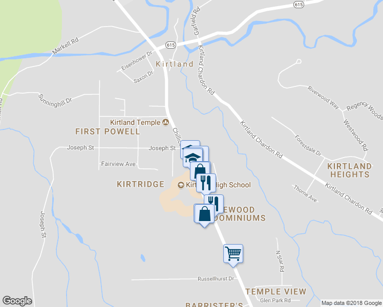 map of restaurants, bars, coffee shops, grocery stores, and more near 9101 Chillicothe Road in Kirtland