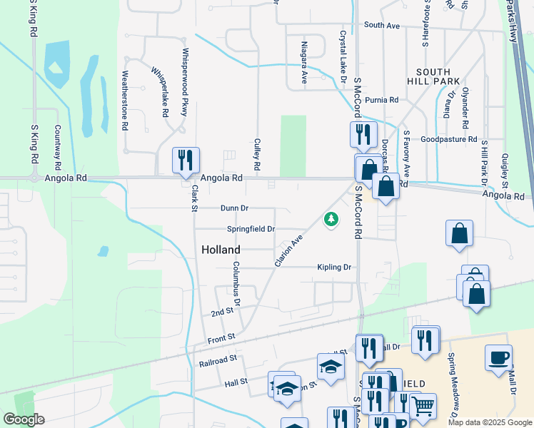 map of restaurants, bars, coffee shops, grocery stores, and more near 7009 Dunn Drive in Holland