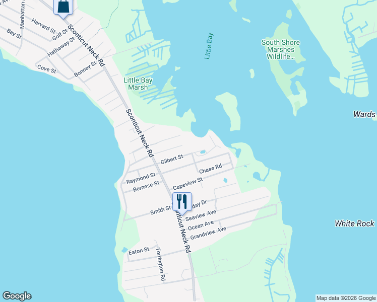 map of restaurants, bars, coffee shops, grocery stores, and more near 54 Gilbert Street in Fairhaven