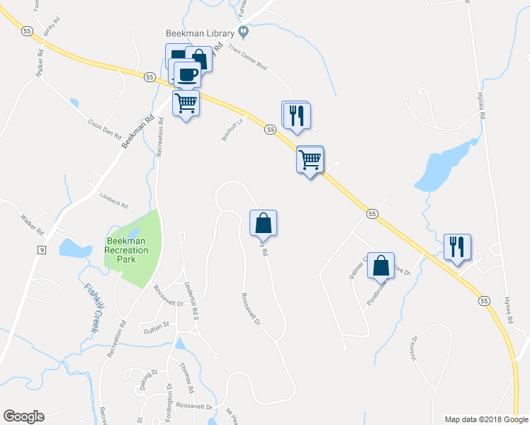 map of restaurants, bars, coffee shops, grocery stores, and more near 53 Van Scoy Road in Poughquag
