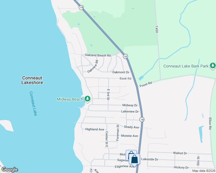 map of restaurants, bars, coffee shops, grocery stores, and more near 11998 Kammerer Avenue in Conneaut Lake