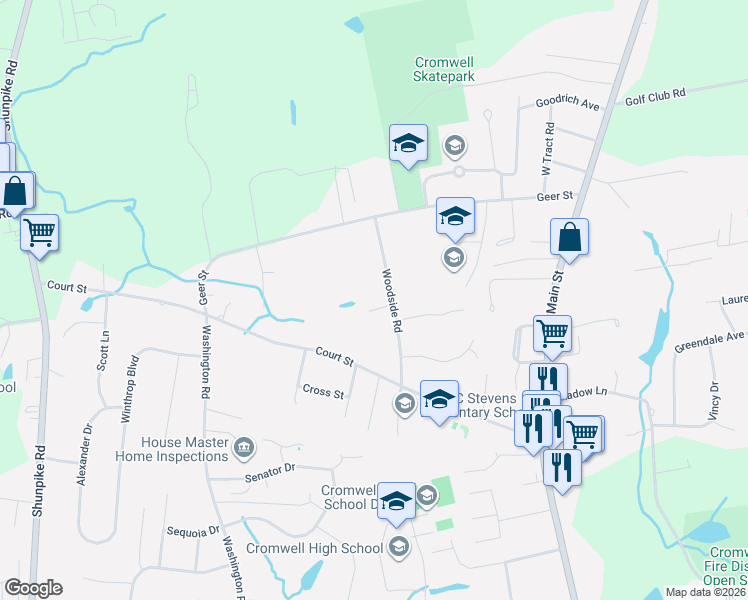 map of restaurants, bars, coffee shops, grocery stores, and more near 4 Leghorn Lane in Cromwell