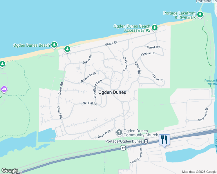 map of restaurants, bars, coffee shops, grocery stores, and more near in Ogden Dunes