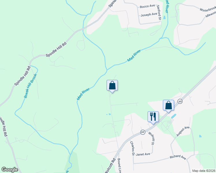 map of restaurants, bars, coffee shops, grocery stores, and more near 898 Bound Line Road in Wolcott