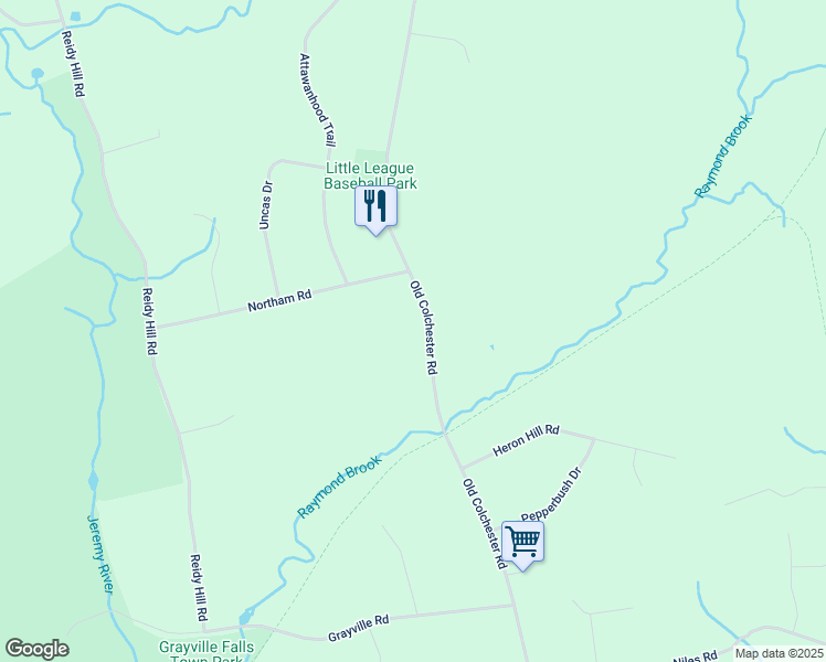 map of restaurants, bars, coffee shops, grocery stores, and more near 280 Old Colchester Road in Hebron