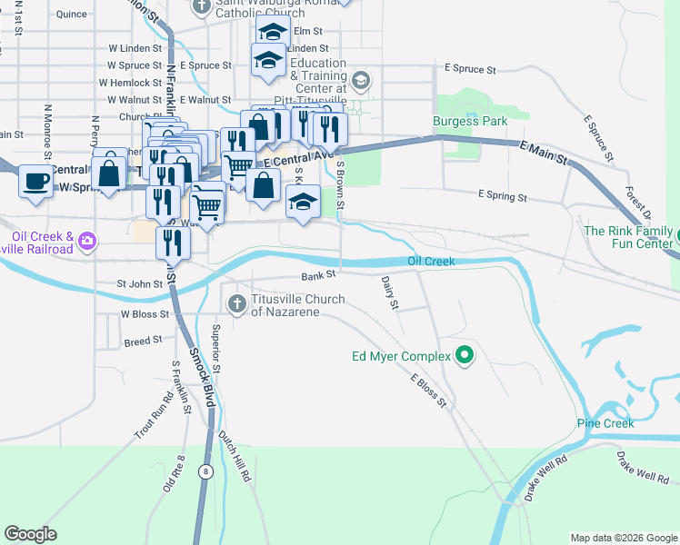 map of restaurants, bars, coffee shops, grocery stores, and more near 326 Bank in Titusville