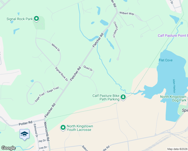 map of restaurants, bars, coffee shops, grocery stores, and more near 80 Quail Drive in North Kingstown