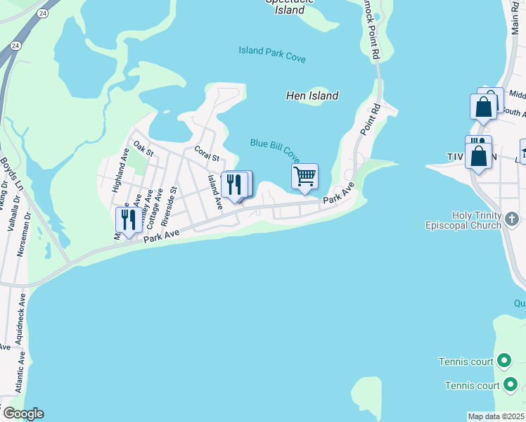 map of restaurants, bars, coffee shops, grocery stores, and more near 549 Park Avenue in Portsmouth