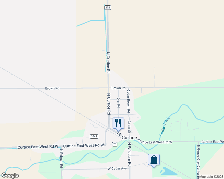 map of restaurants, bars, coffee shops, grocery stores, and more near 1603 North Curtice Road in Curtice