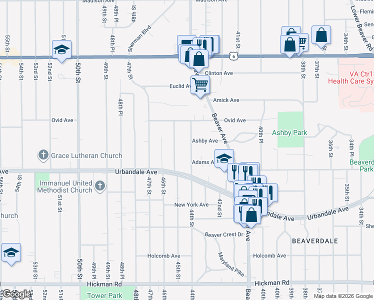 map of restaurants, bars, coffee shops, grocery stores, and more near 3120 44th Street in Des Moines