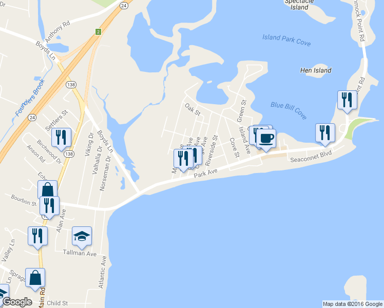 map of restaurants, bars, coffee shops, grocery stores, and more near 54 Gormley Avenue in Portsmouth