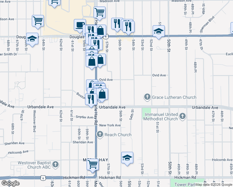 map of restaurants, bars, coffee shops, grocery stores, and more near 3110 56th St in Des Moines