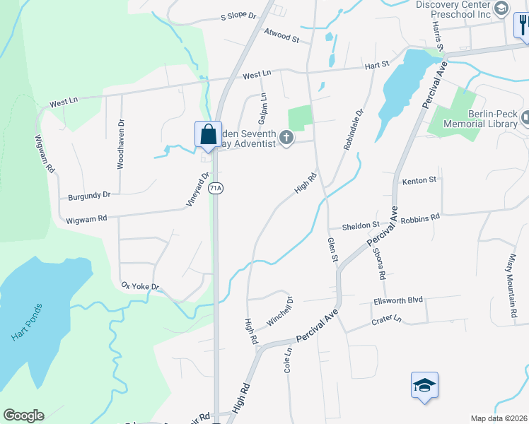 map of restaurants, bars, coffee shops, grocery stores, and more near 940 High Road in Berlin