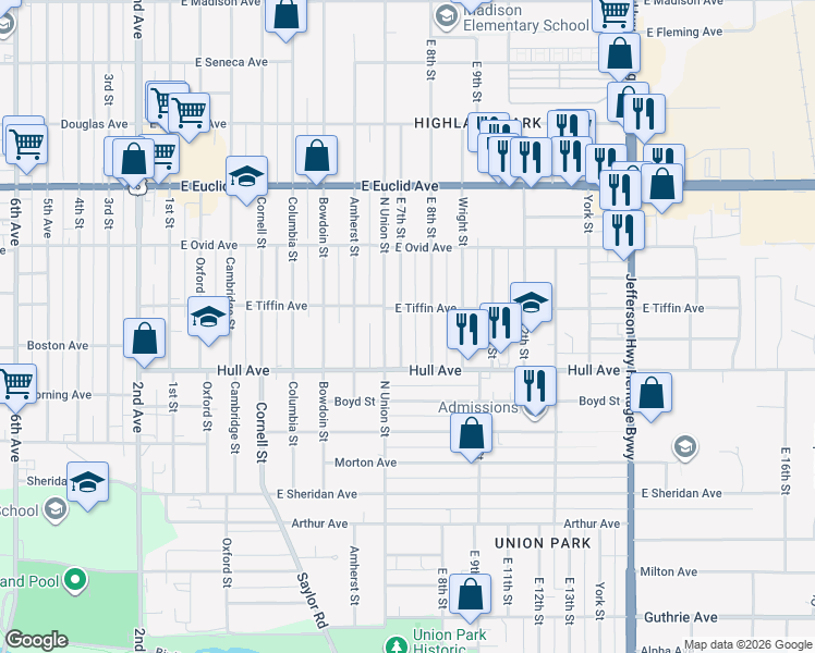 map of restaurants, bars, coffee shops, grocery stores, and more near 3111 East 7th Street in Des Moines