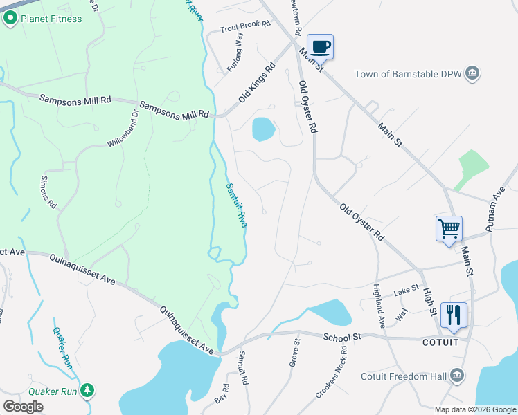 map of restaurants, bars, coffee shops, grocery stores, and more near 175 Abbey Gate Road in Barnstable