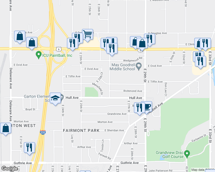 map of restaurants, bars, coffee shops, grocery stores, and more near 3112 E 26th St in Des Moines