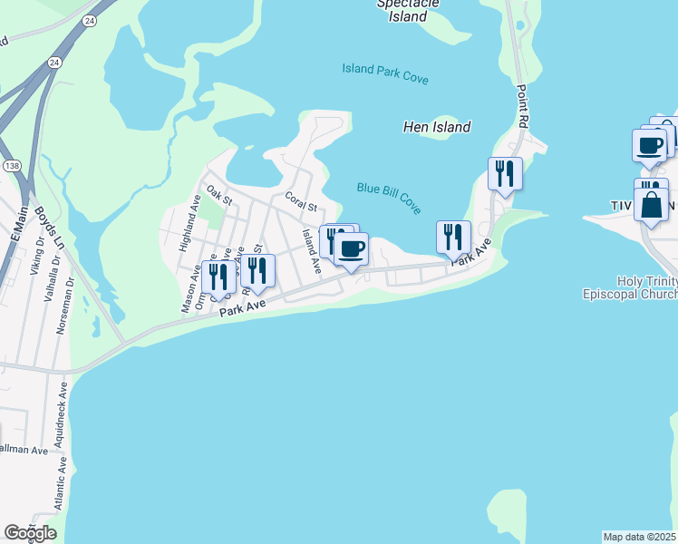 map of restaurants, bars, coffee shops, grocery stores, and more near 506 Park Avenue in Portsmouth