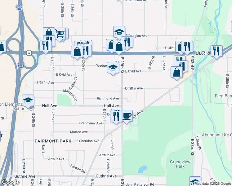 map of restaurants, bars, coffee shops, grocery stores, and more near 2823 East Tiffin Avenue in Des Moines