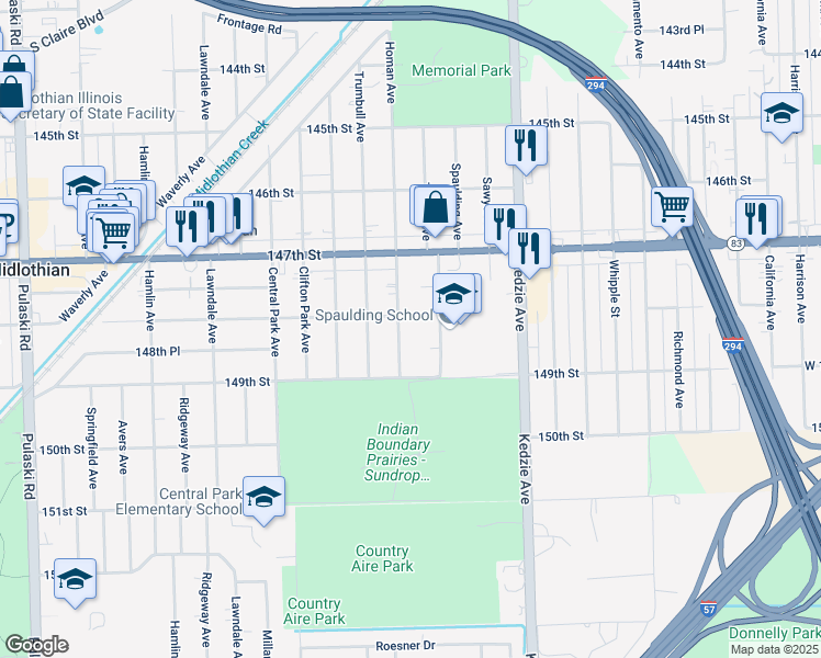 map of restaurants, bars, coffee shops, grocery stores, and more near 14810 Turner Avenue in Midlothian