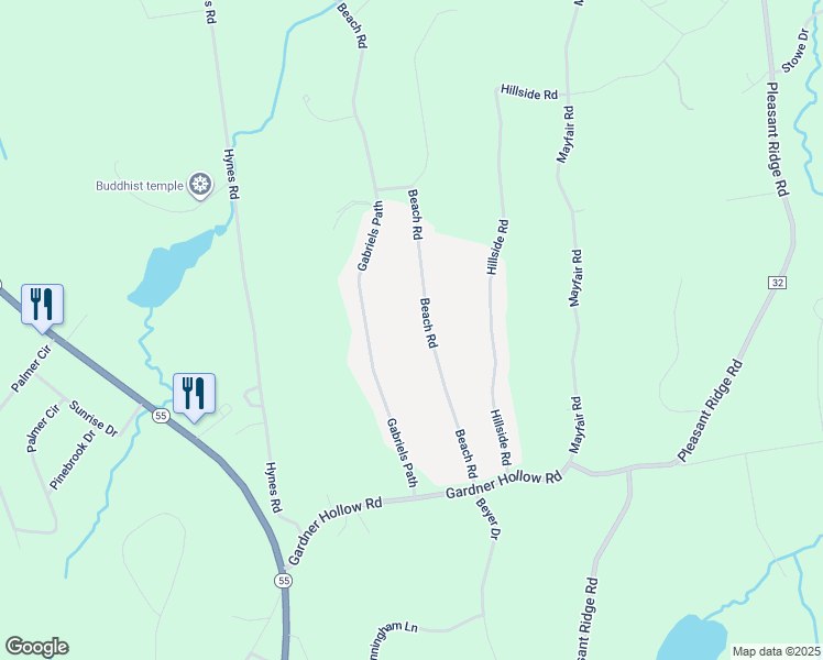 map of restaurants, bars, coffee shops, grocery stores, and more near 71 Beach Road in Poughquag