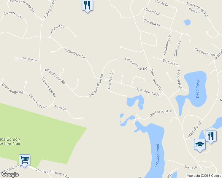 map of restaurants, bars, coffee shops, grocery stores, and more near 41 Twin Oaks Drive in Falmouth