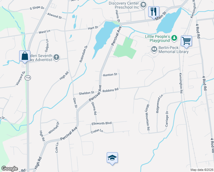 map of restaurants, bars, coffee shops, grocery stores, and more near 29 Robbins Rd in Berlin