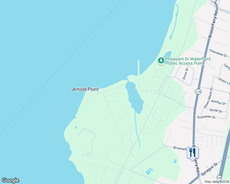 map of restaurants, bars, coffee shops, grocery stores, and more near 80 Therien Road in Portsmouth