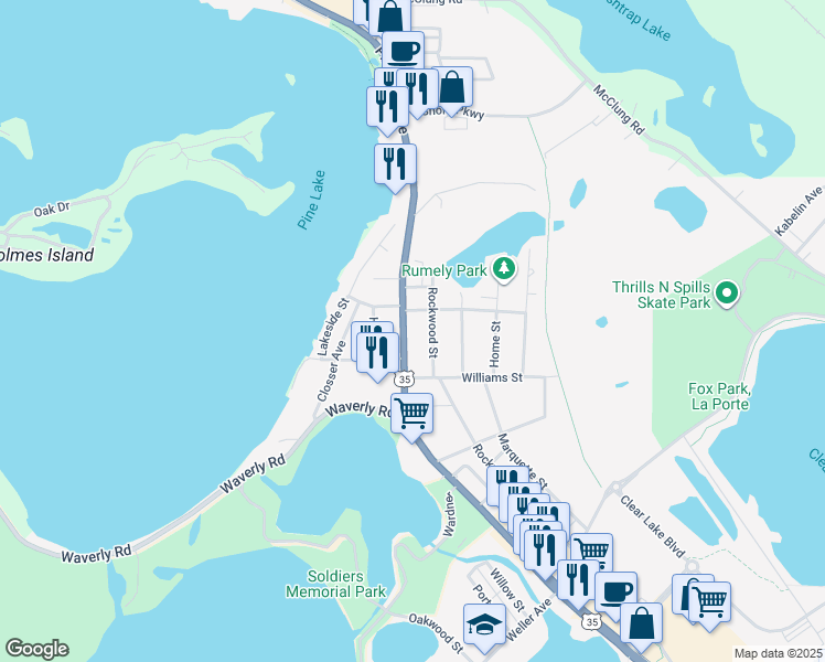 map of restaurants, bars, coffee shops, grocery stores, and more near 500-532 Rockwood St in La Porte