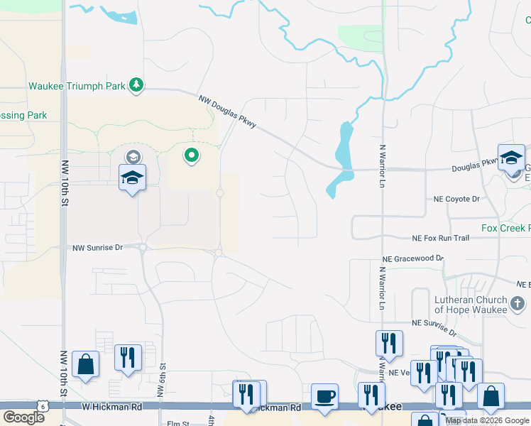 map of restaurants, bars, coffee shops, grocery stores, and more near Northwest Gracewood Drive in Waukee