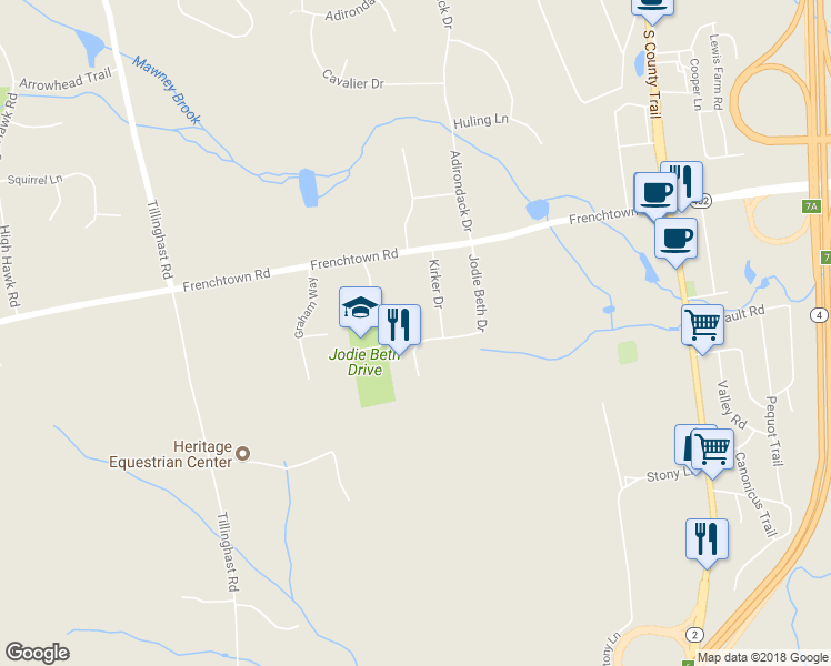 map of restaurants, bars, coffee shops, grocery stores, and more near 15 Jodie Beth Drive in East Greenwich