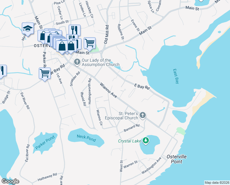 map of restaurants, bars, coffee shops, grocery stores, and more near 260 Wianno Avenue in Barnstable
