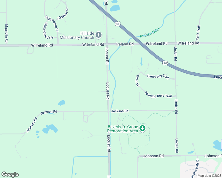 map of restaurants, bars, coffee shops, grocery stores, and more near 59700-59998 Locust Road in South Bend